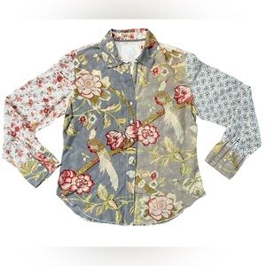 Cino Women’s Floral Cotton Button Down Crinkle Shirt NWOT